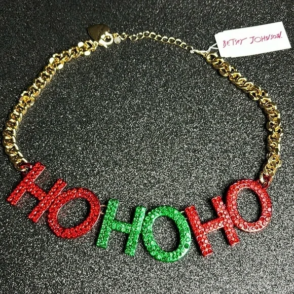 Betsey Johnson, Ho Ho Ho, Christmas necklace NWT red and green - Picture 1 of 6